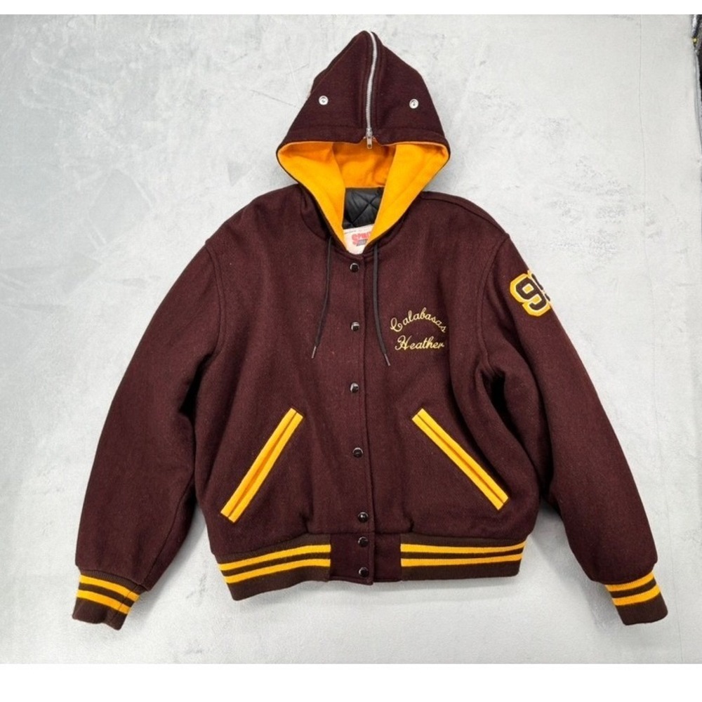 Vintage 90s Womens Varsity Letterman Jacket Wool Burgundy Gold